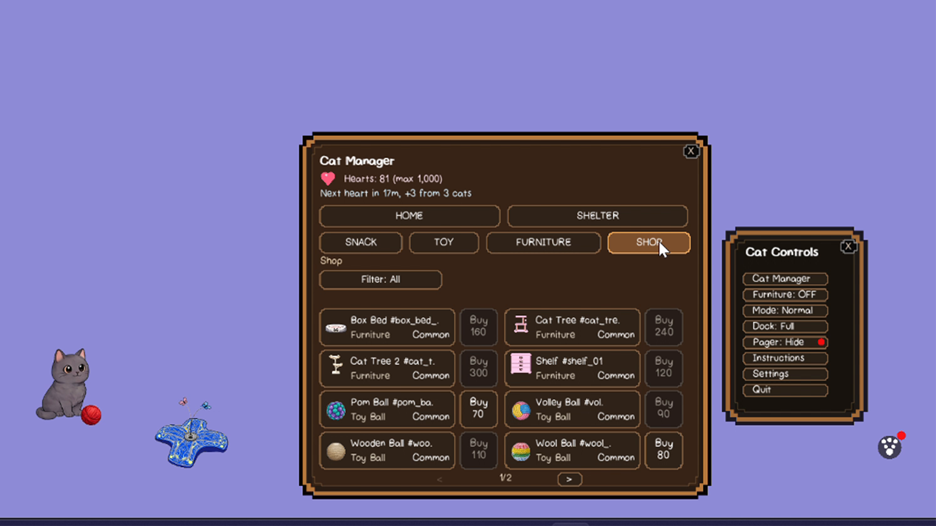 Cat adoption and desktop companion screenshot