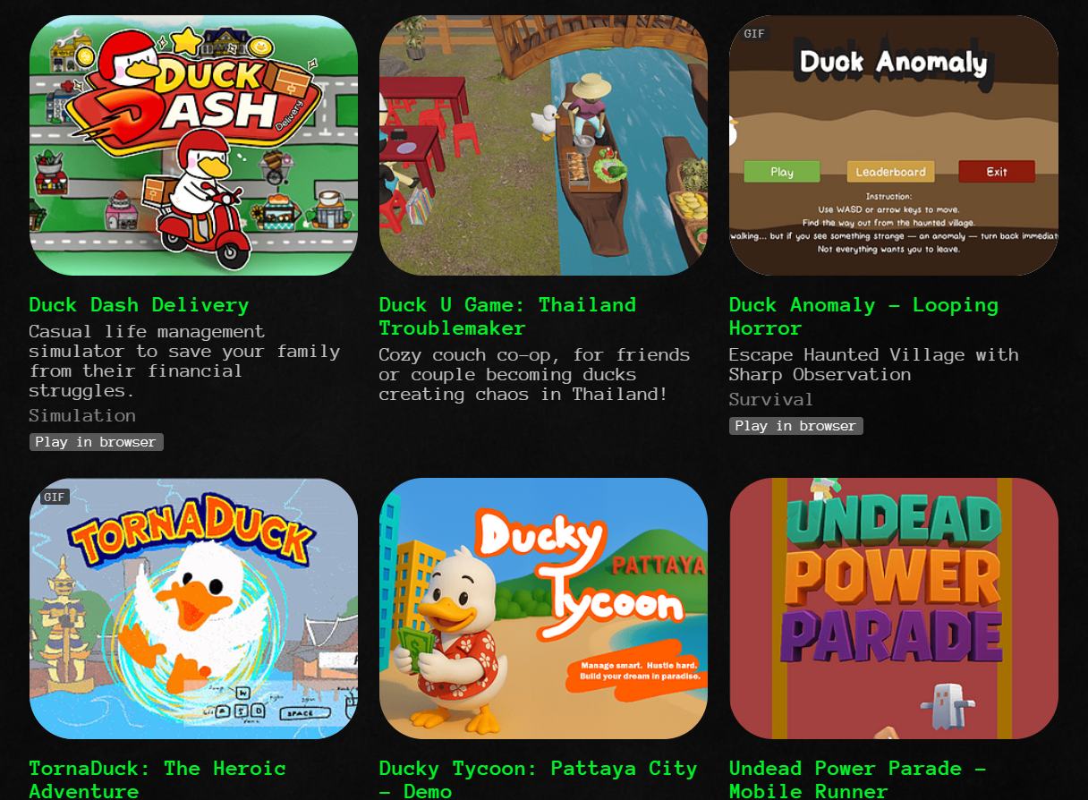 Panduck itch.io game collection